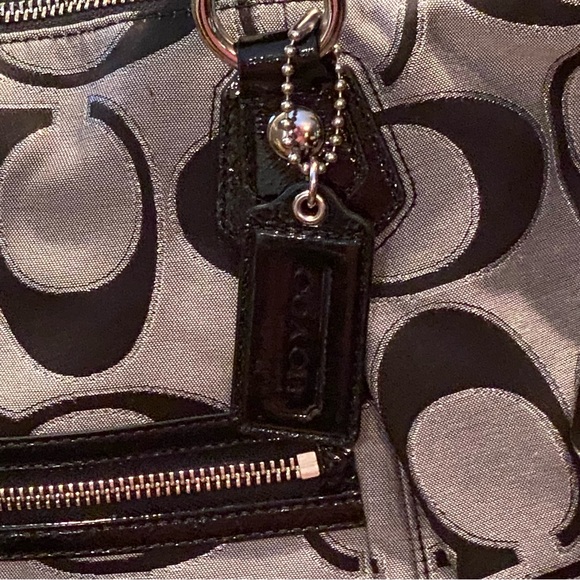 Coach Poppy Signature Lurex Rocker Tote Black And Silver Large #K1082-16289 - Picture 9 of 9